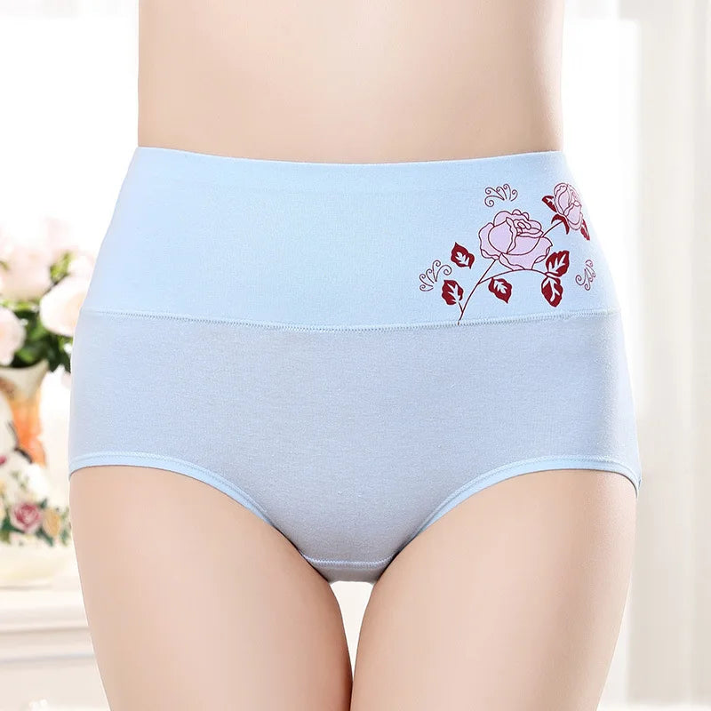 New Women's Cotton Panties High Waist Briefs Embroidery Lingerie Fashionable