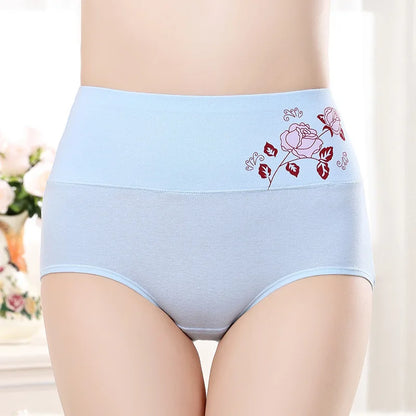 New Women's Cotton Panties High Waist Briefs Embroidery Lingerie Fashionable