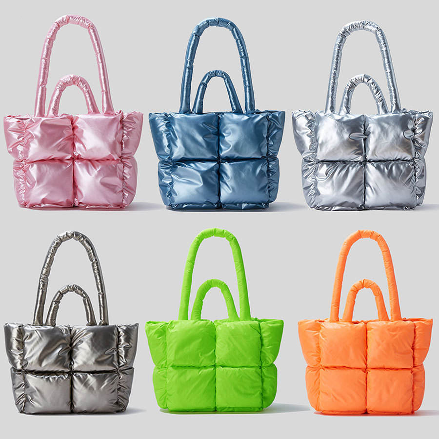 2023 Winter Large Tote Padded Handbags Nylon Women Puffer Shoulder Bags