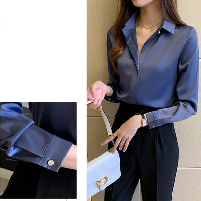 Satin Women's Shirt Long Sleeve Fashion Woman Blouse Female Shirts and Blouse