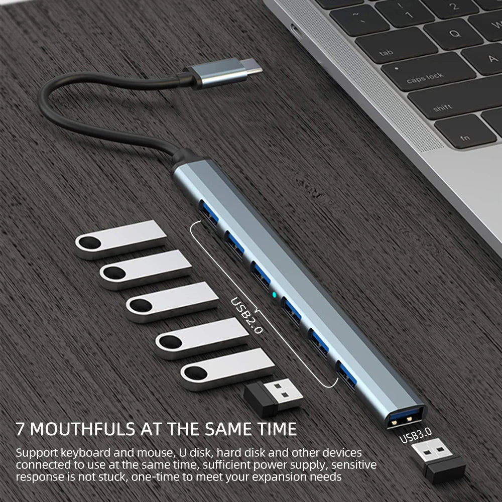 7 in 1 USB Hub 3.0 USB 2.0 Multi USB Hub Splitter Power Adapter 7 Port Multiple