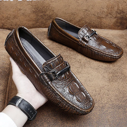 Mens Slip on Moccasins Men's Crocodile Pattern Loafers Genuine Leather Summer