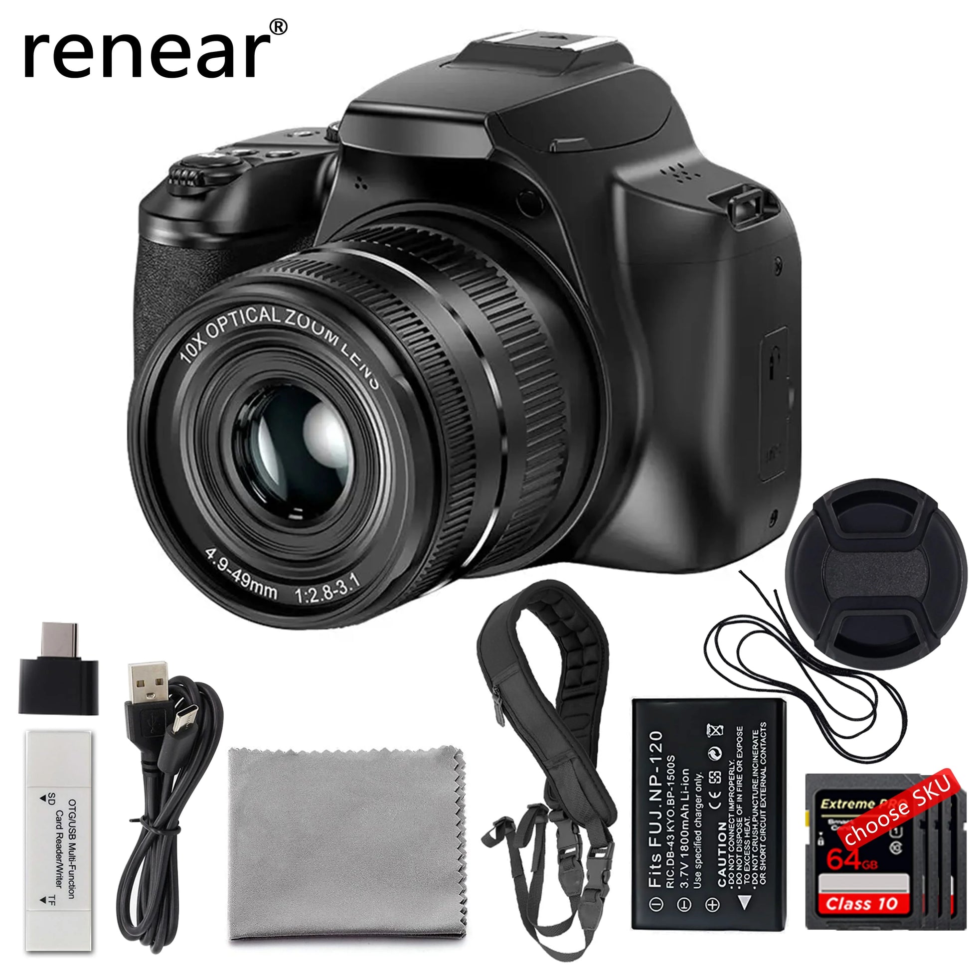 Digital Camera 4K 64MP SLR Camera Digital Photography Camera 10X Optical Zoom