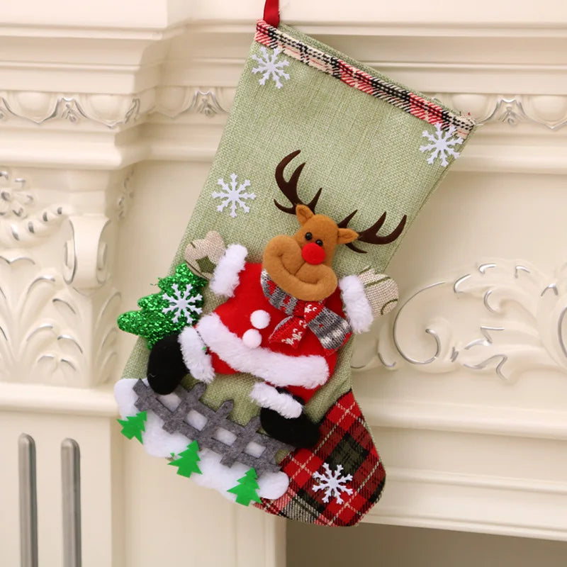 New Large Linen Christmas Socks Hanging Christmas Decorations and Gift Bag