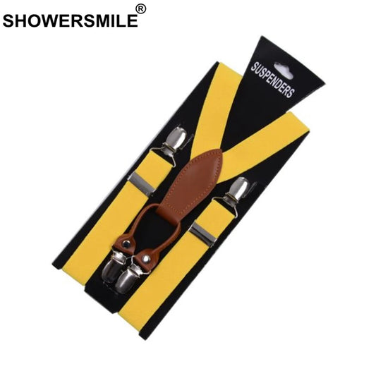 SHOWERSMILE Suspenders Women Leather Alloy 4 Clip Suspender Yellow Tirantes