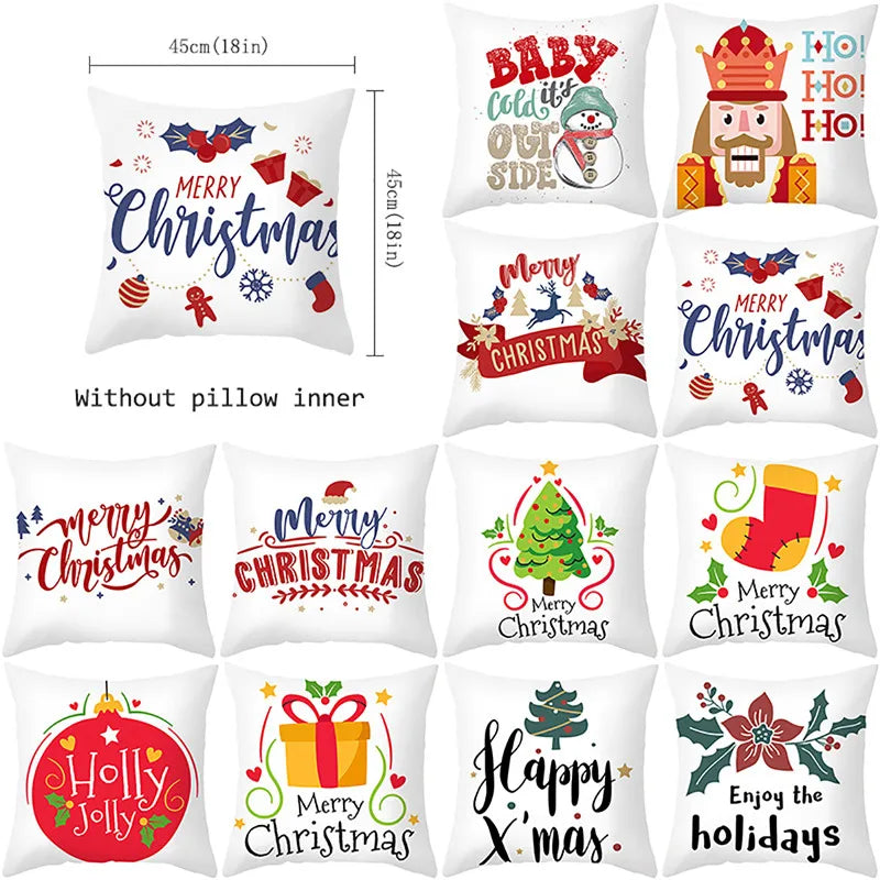 Merry Christma Decorations for Home Reindeer Santa Claus Tree Cushion Cover