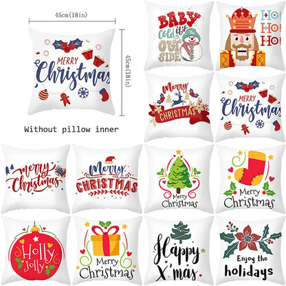 Merry Christma Decorations for Home Reindeer Santa Claus Tree Cushion Cover