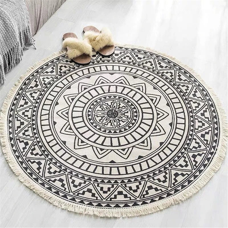 Nordic Round Carpets Bohemia Ethnic Tassel Yellow Mandala Carpet Living Room