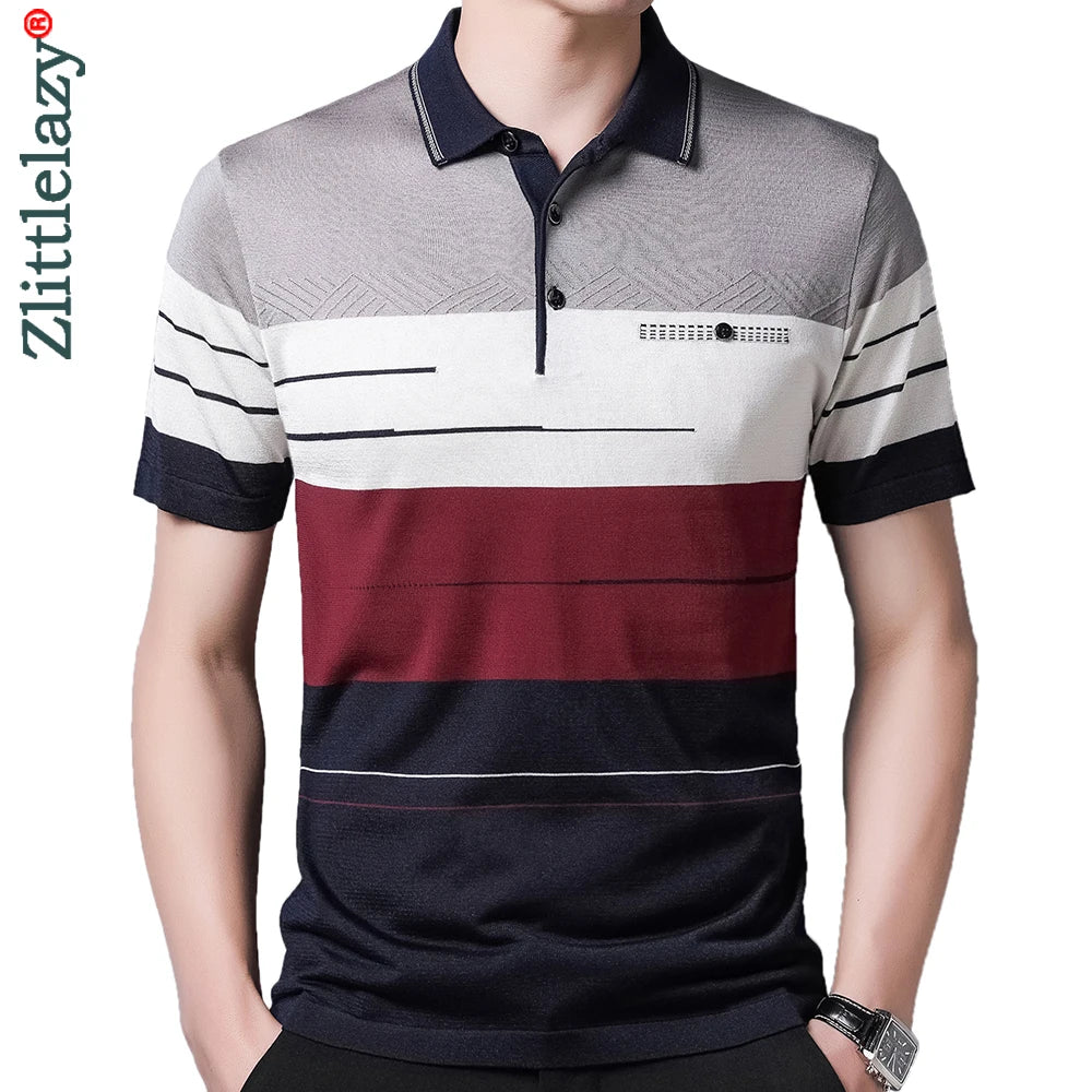 2022 Brand Short Sleeve Polo Tee Shirt Men Casual Summer Striped Men's Clothing