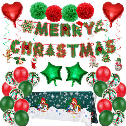 Merry Christmas Banner Tablecloth Balloons Set for New Year Christmas