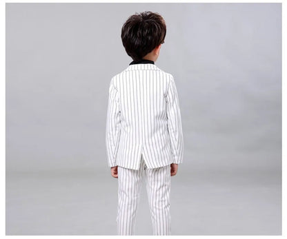 LOLANTA 2Pcs Kids Boys Strip White Black Formal Wedding Dress Suits Casual