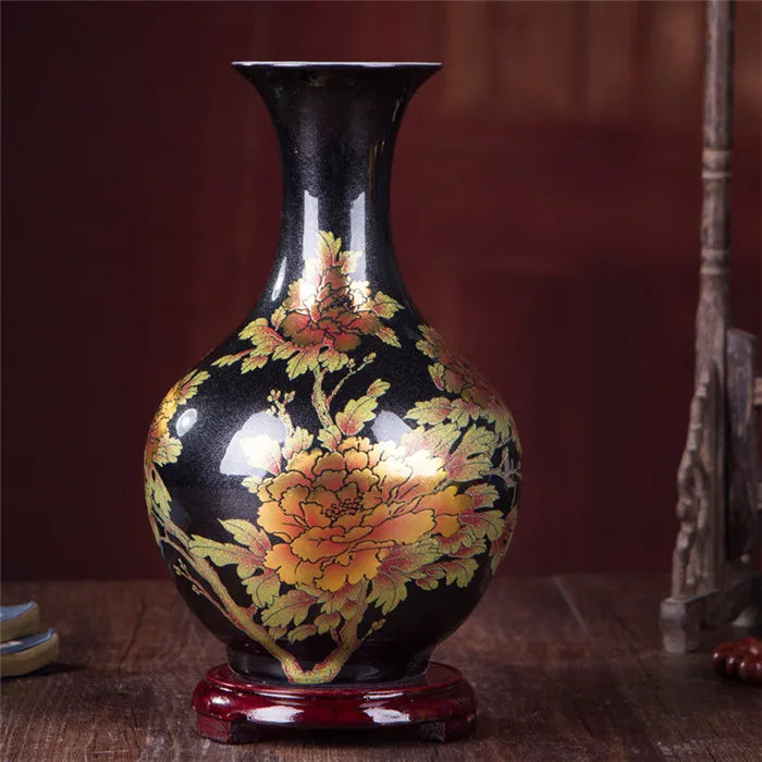 New Chinese Style Vase Jingdezhen Yellow Crystal Glaze Flower Vase Home Decor