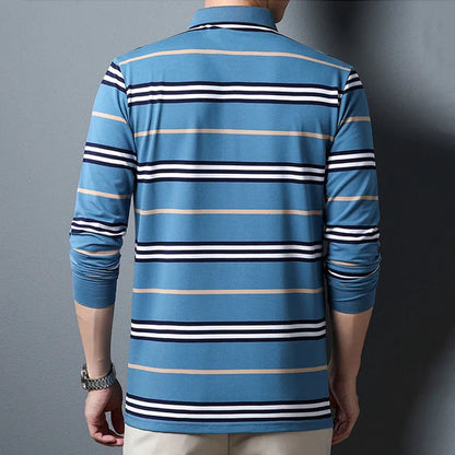 2024 New Arrival Men Striped Polo Shirt Long Sleeve Casual Autumn Clothing