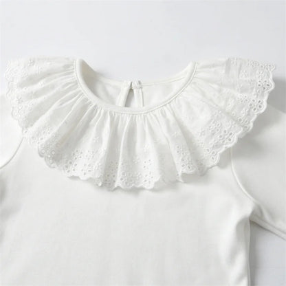 Clibeso Baby Boy Girl White Lace Collar Blouses Toddler Shirt Sweet Long Sleeve