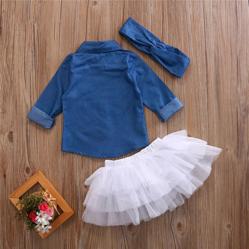 Baby Girl Summer Clothing Sets Baby Girls Clothes Denim Shirt Top +Tutu Skirts