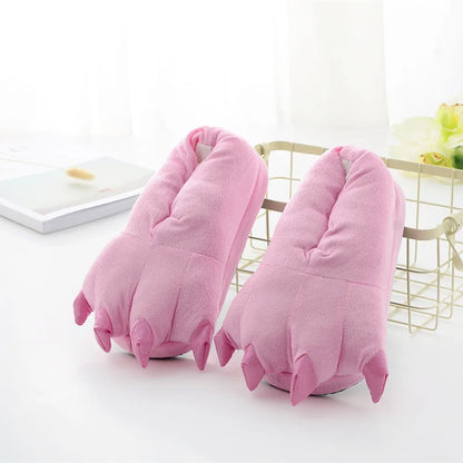 Winter Soft Warm Monster Dinosaur Paw Funny Slippers for Men Women Kids