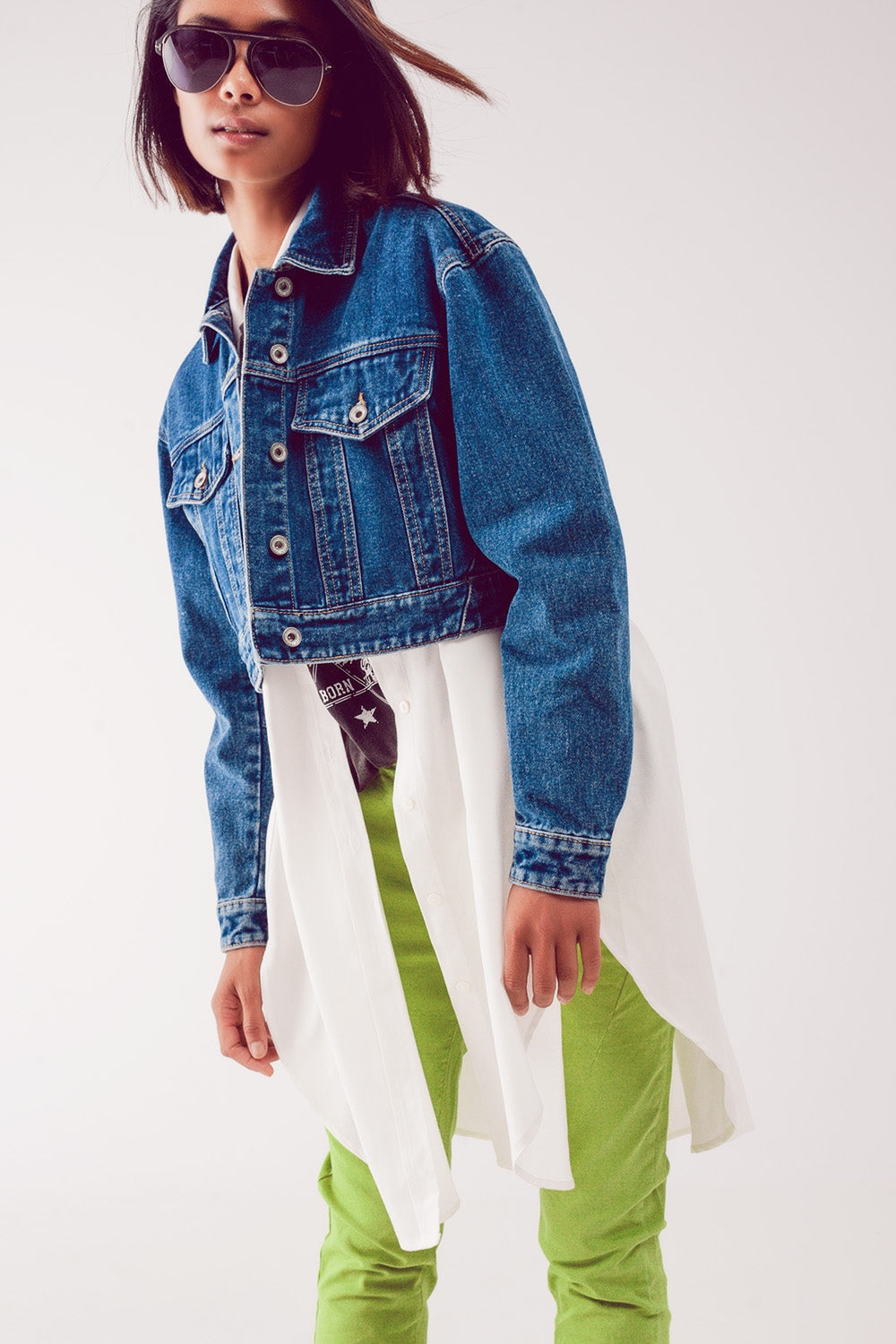 Cropped Denim Jacket in Mid Blue