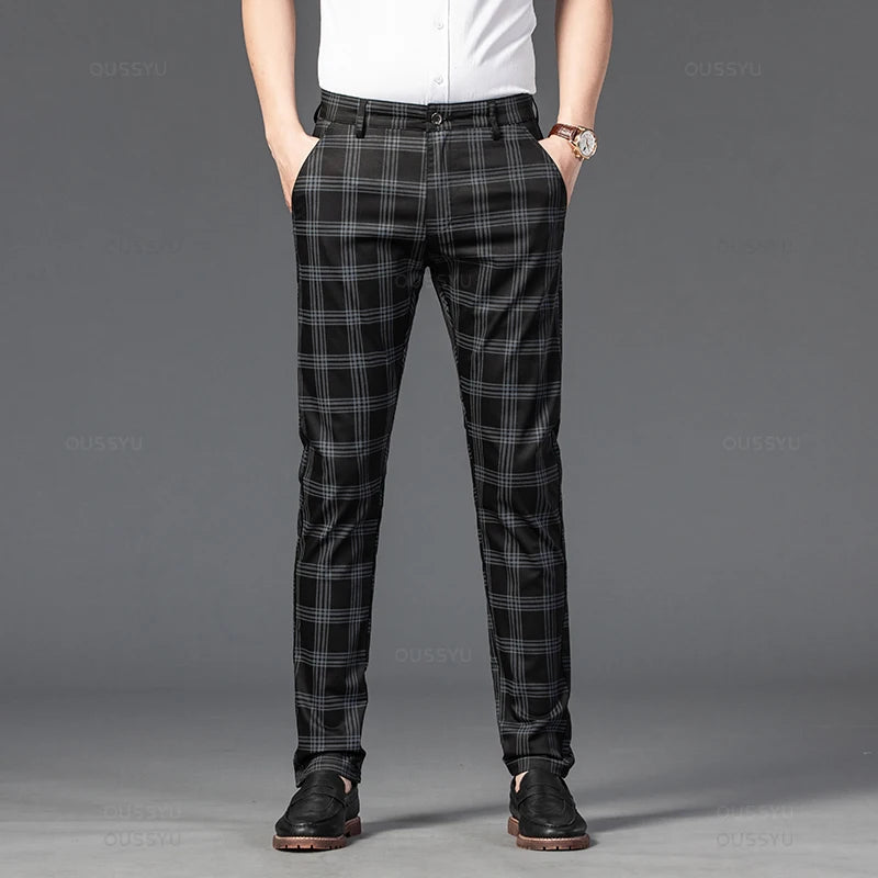 New Men's Trousers Fashion Business Classic Stripe Plaid