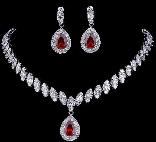 Emmaya Simulated Bridal Silver Necklace Sets 5 Colors Wedding Jewelry