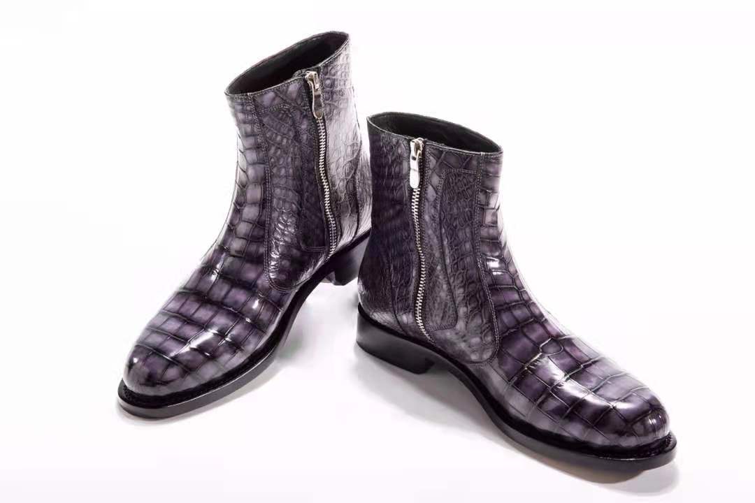 Goodyear Crocodile Skin Men Leather Boots Genuine Alligator Skin Chelsea Boots