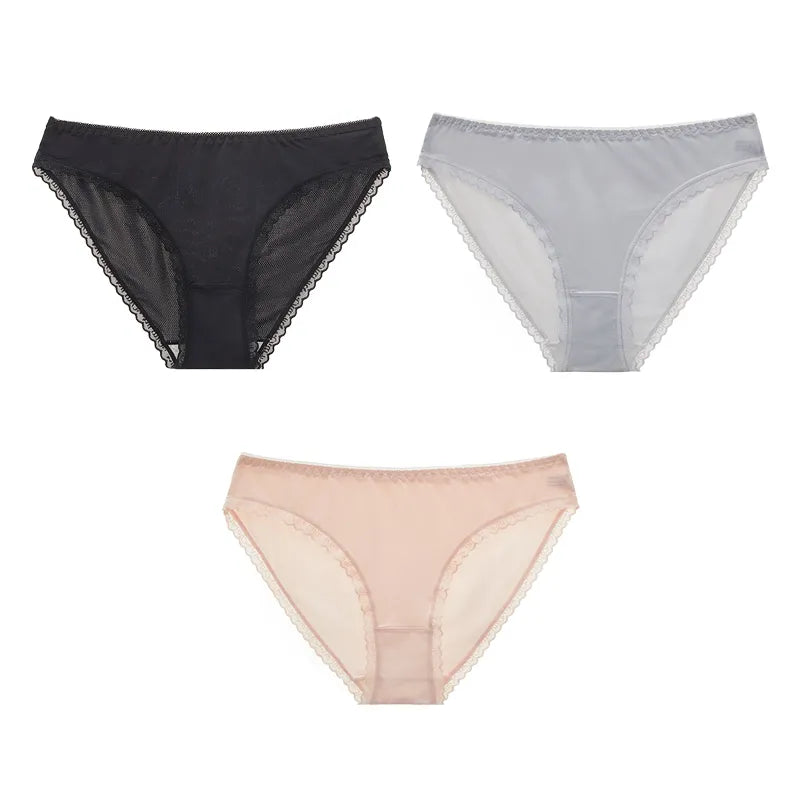 3Pcs Ice Silk Women's Soft Underwear for Woman Panties High Quality