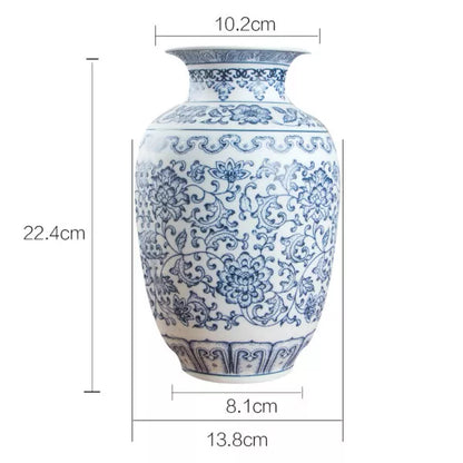 No Glazed Blue and White Porcelain Vases Interlocking Lotus Design Ceramic Vase