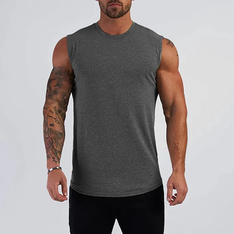 Cotton Gym Clothing Mens Workout Sleeveless Shirt Bodybuilding Tank Top Fitness