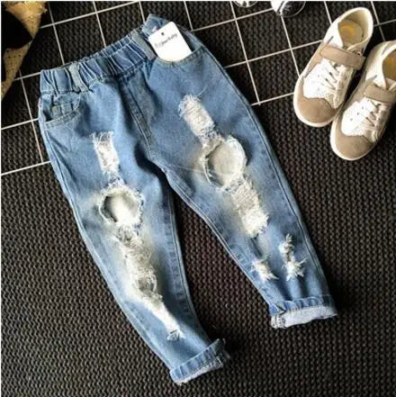 Boys Girls Hole Jeans Pants 1-6yrs Kids Trousers Autumn Fashion Children Denim