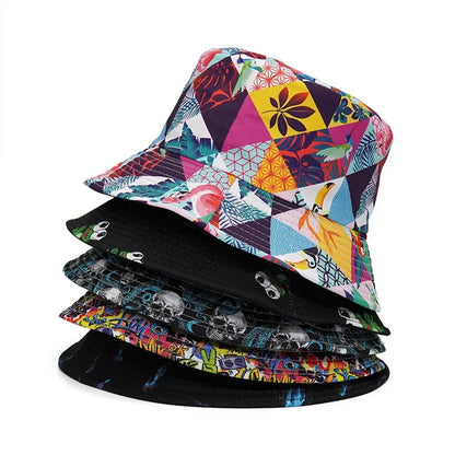 2024 New Summer Graffiti Bucket Hat for Women Men Skull Floral Outdoor Hat