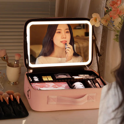 Smart LED Cosmetic Case With Mirror Cosmetic Bag Travel Makeup Bags for Women