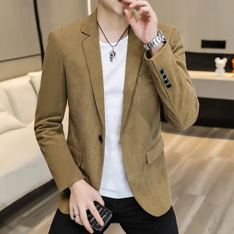 2024 Men's Suits Blazer High Quality Corduroy Single Breasted