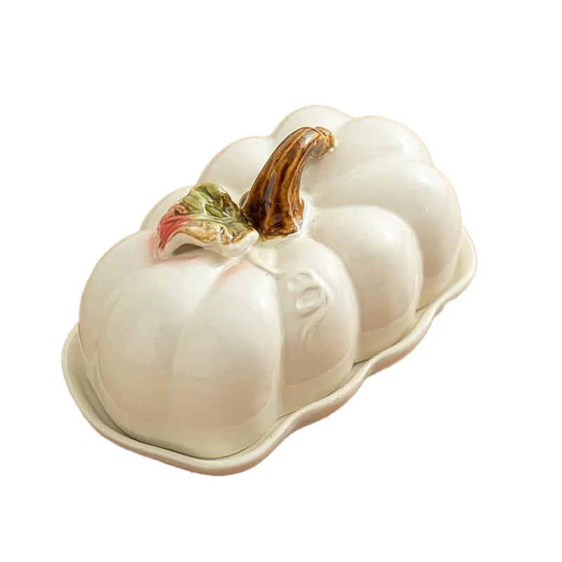 Cute and Novel Pumpkin With Lid Ceramic Dining Plate Snack Plate Utensils