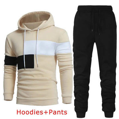 Men's Fashion Printed Hooded Suits Autumn Winter Hoodie + Pants 2-Piece Suit