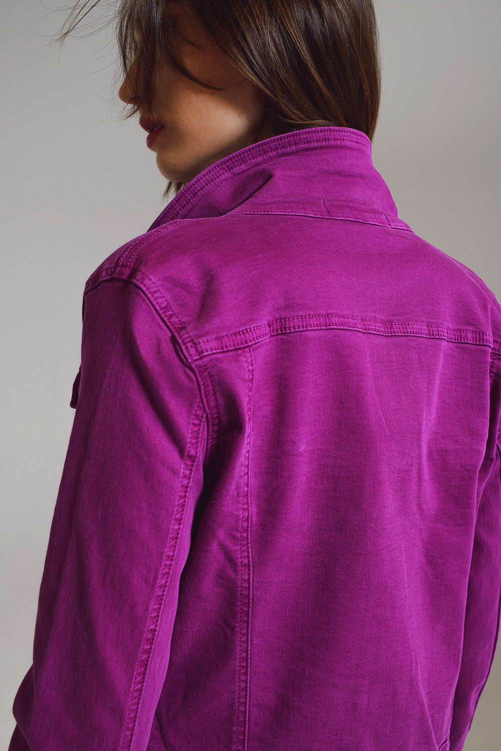 Slim Denim Trucker Jacket in Fuchsia