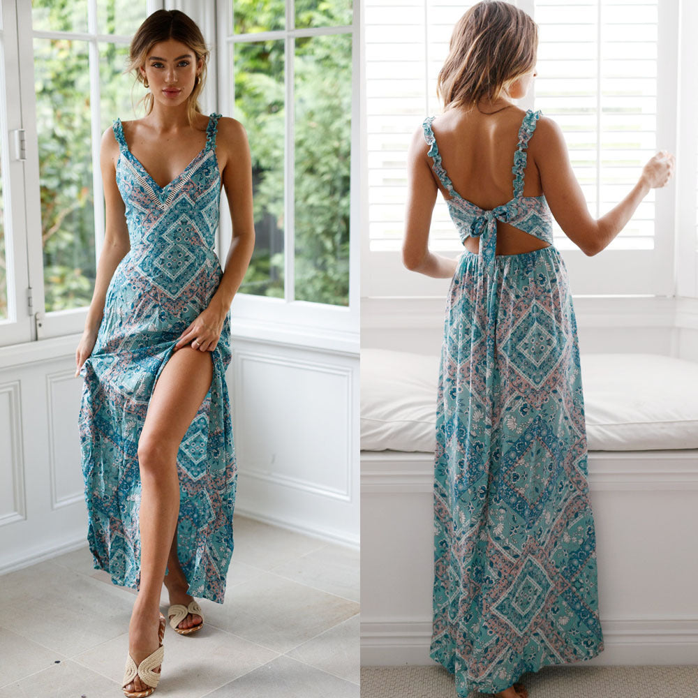 Brand New Womens Bohemian Sleeveless Stitching Print Dresses