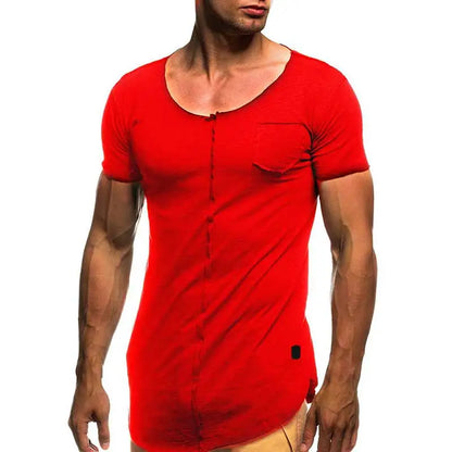 Men Fashion Patchwork T Shirt Short Sleeve Solid Men's T-Shirt