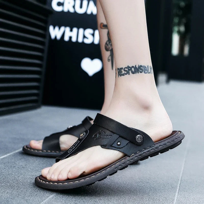 DUDELI Hot Sale Men'S Sandals Genuine Leather Men Summer Shoes Leisure Slippers