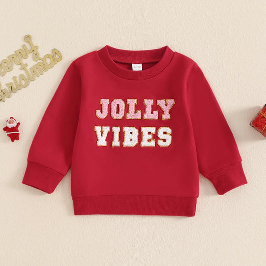 Toddler Kids Baby Boys Girls Christmas Sweatshirts Letter Embroidery Long Sleeve