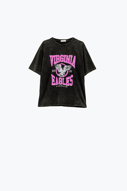 Black T-Shirt With Virgina Eagels Text in Pink