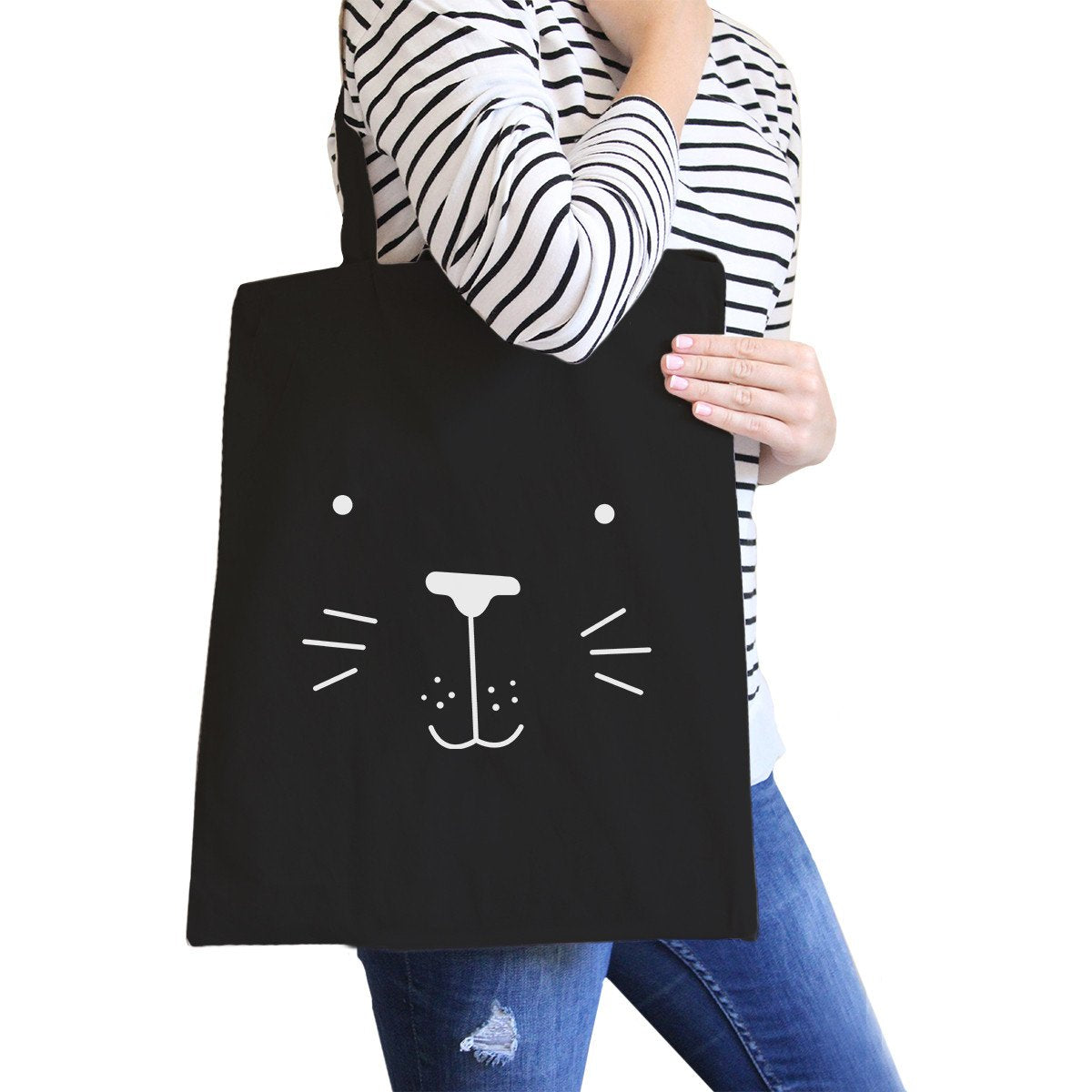 Seal Cute Face Black Canvas Bag Back to School Gift Tote Bags