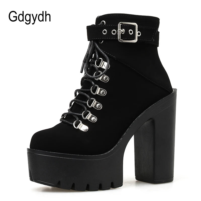 Lace Up  Boots Platform Buckle Boot Winter Shoes Thick Heel Boots With Zipper