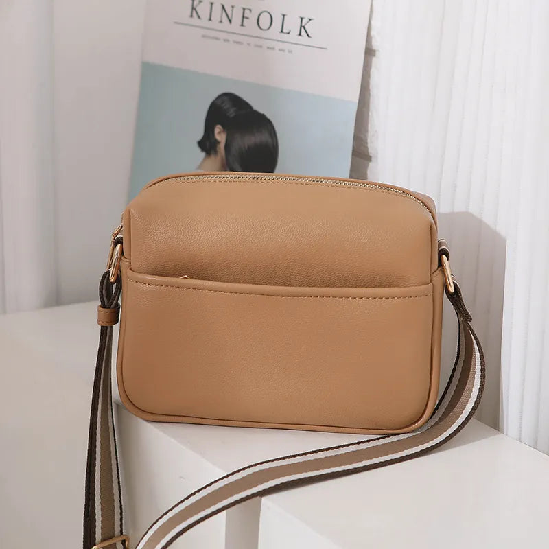 Solid Square Women Crossbody Bags Wide Fabric Strap Crossbody Bag