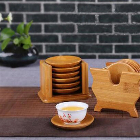 Bamboo Coaster and Holder Set Teacup Coffee Cup Heat Insulation Non-Slip