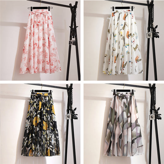 Women's Elegant Skirt Korean High Waist Cover Up Ruffle Skirts Midi Skirt