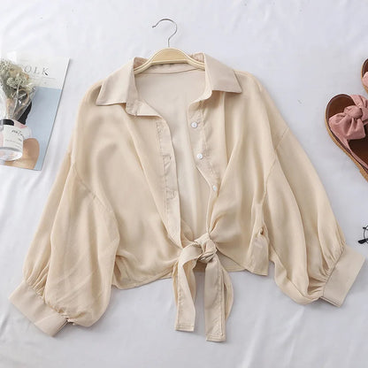 Chiffon Shirts Women Summer Half Sleeve Buttoned Up Shirt Loose Casual