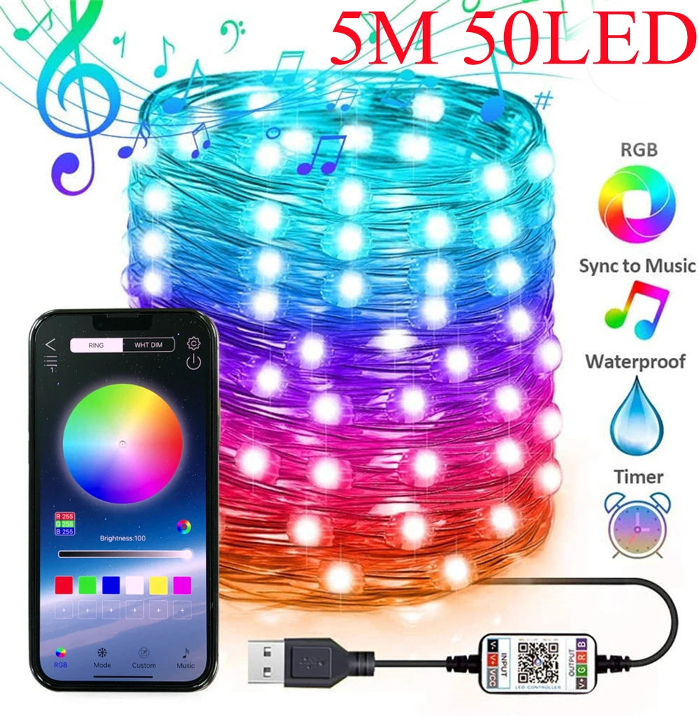 Smart RGB Christmas Fairy String Light APP Bluetooth Control Waterproof