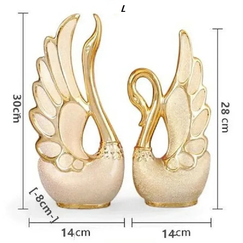 2PCS Gold Swan Lovers Home Decor Ceramic Crafts Porcelain Animal