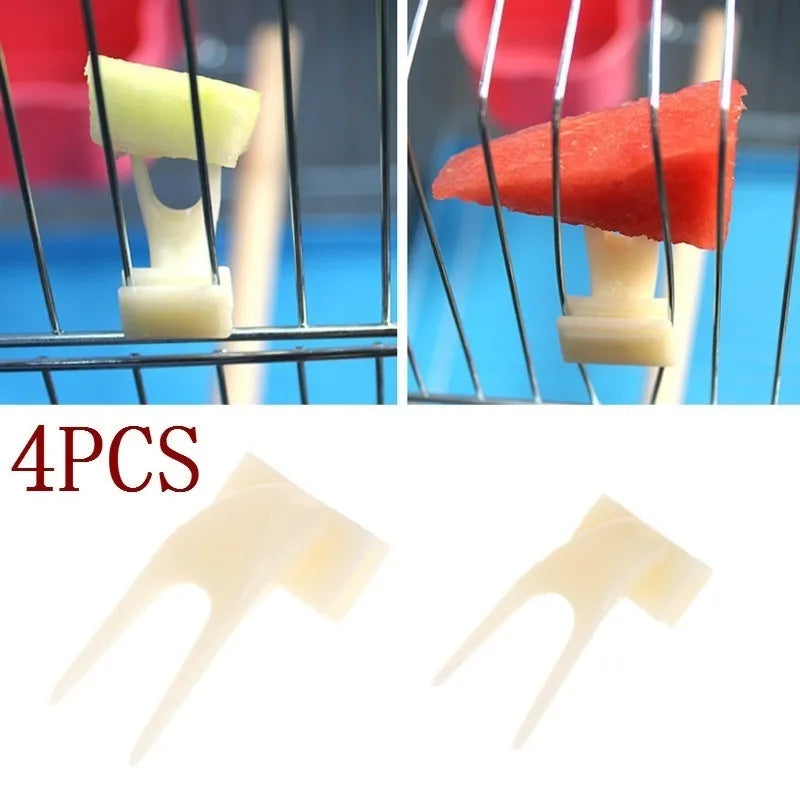 4Pcs Birds Parrots Fruit Fork Pet Supplies Plastic Food Holder Feeding on Cage