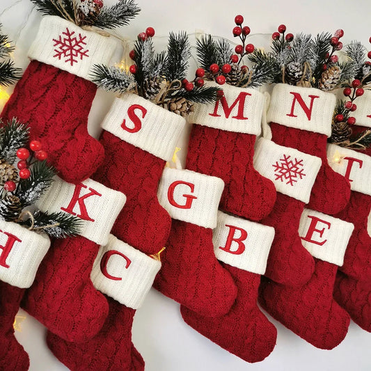 Merry Christmas Socks Red Snowflake Alphabet Letters Christmas Stocking