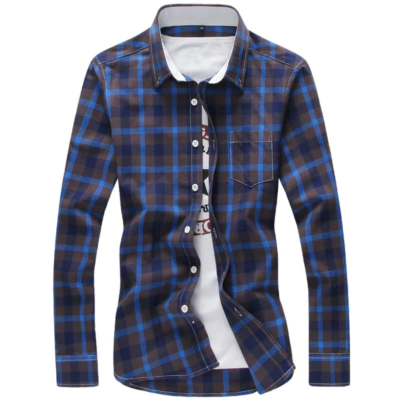 5XL Plaid Shirts Men Checkered Shirt Brand Button Down Long Sleeve